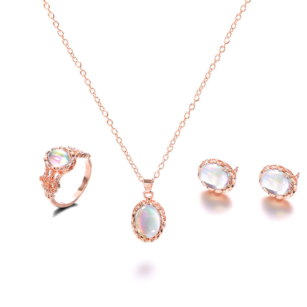 Dazzling gemstone trend jewelry set Fashion Europe and new necklace earrings ring set