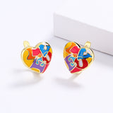 Korean Style Fashion Geometric Love Heart Gold-plated Epoxy Colored Letters Female Earrings