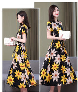 New Arrival Fashion 2023 Summer Dress Vestido Loose O-neck Casual Print Floral Cotton Linen