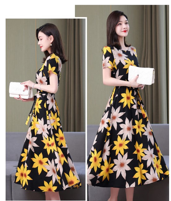 New Arrival Fashion 2023 Summer Dress Vestido Loose O-neck Casual Print Floral Cotton Linen