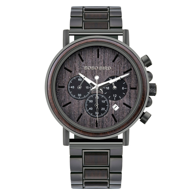 BOBO BIRD Wooden Men Watches Relogio Masculino Top Brand Luxury Stylish Chronograph Military Watch Great Gift for Man OEM