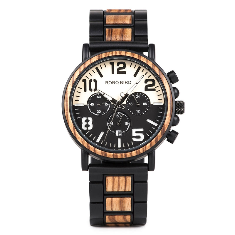 BOBO BIRD Wooden Men Watches Relogio Masculino Top Brand Luxury Stylish Chronograph Military Watch Great Gift for Man OEM