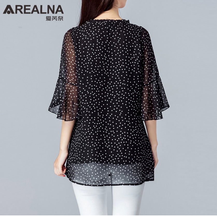 Elegant Women's Shirts Fashion Woman Blouses 2023 Polka Dot Chiffon Tunics Puff Long Sleeve Clothing Black Shirt Oversized Tops