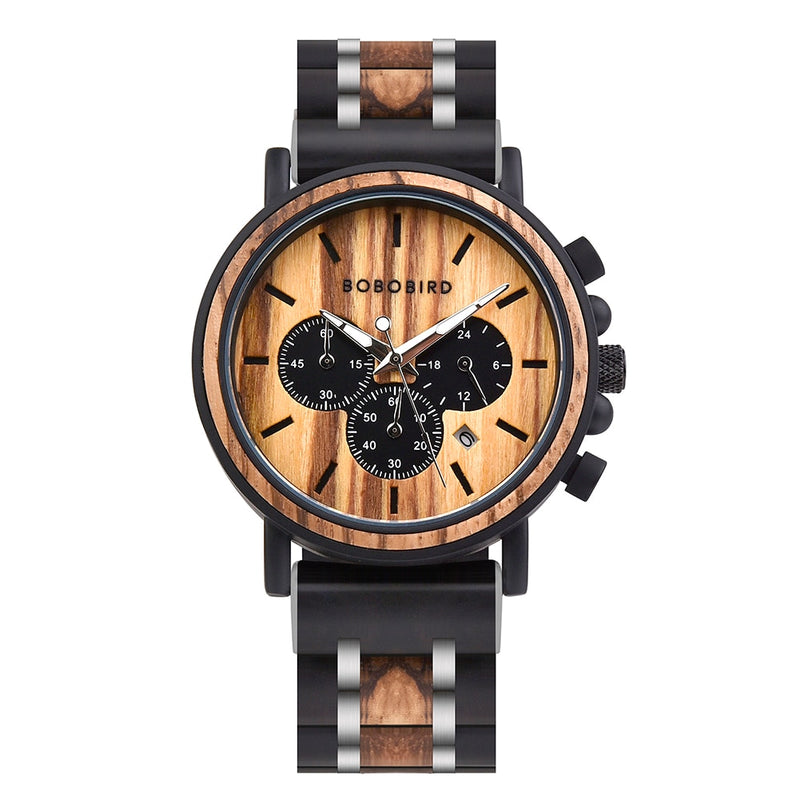 BOBO BIRD Wooden Men Watches Relogio Masculino Top Brand Luxury Stylish Chronograph Military Watch Great Gift for Man OEM