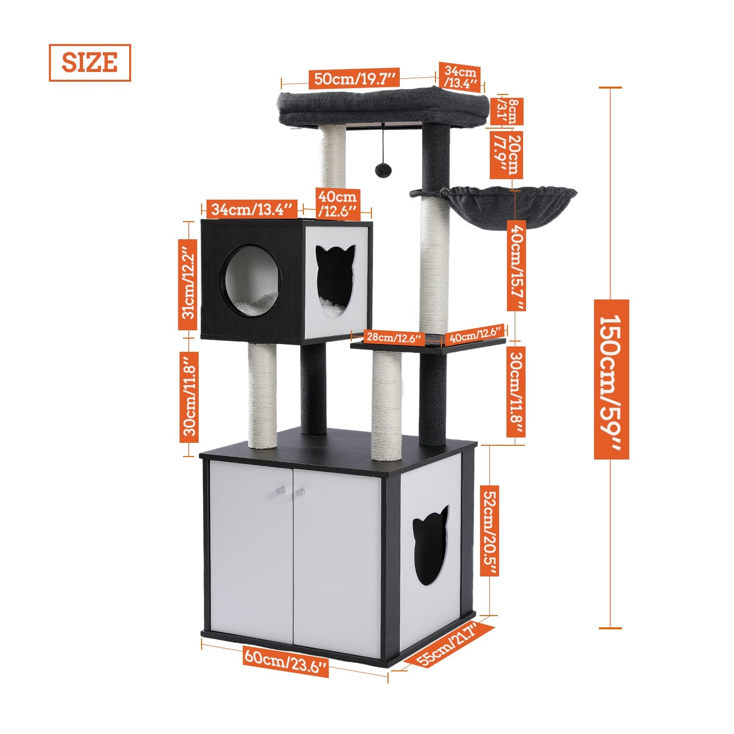 Arbre à Chat en Bois de Luxe, Nid de Chaton, Tour d'Escalade avec Poteau à Gratter, Plateforme de Jeu, Maison