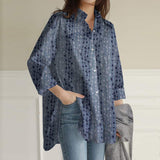 Oversize Blusa Fashion Floral Printed Shirt Vintage Lapel Collar Long Sleeve Blouse Casual Loose Pocket Tops Tunic