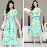 Summer women short sleeve dresses print vintage o-neck Beach Dress Sundress Vestidos dress