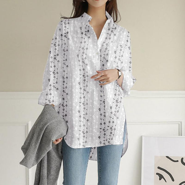 Oversize Blusa Fashion Floral Printed Shirt Vintage Lapel Collar Long Sleeve Blouse Casual Loose Pocket Tops Tunic