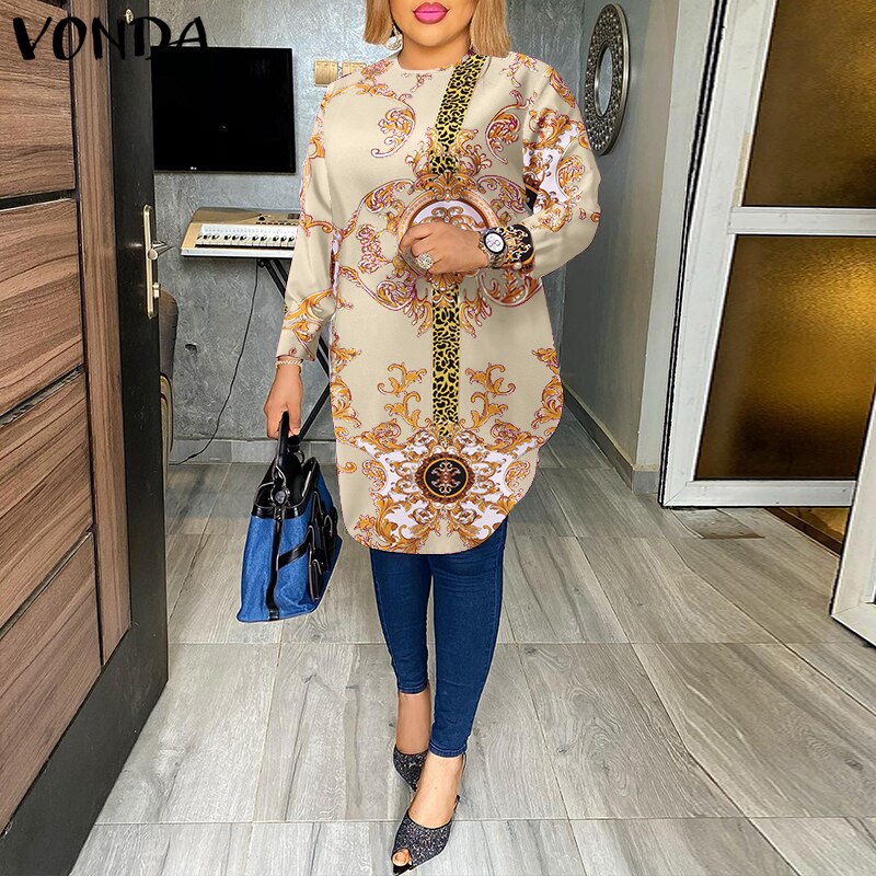 VONDA Fashion Party Tops 2023 Women Elegant Office Blouse Summer Printe Shirts  Beach Tops Casual Bohemian Oversize Tunic Baggy