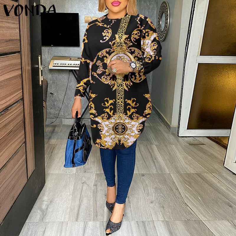 VONDA Fashion Party Tops 2023 Women Elegant Office Blouse Summer Printe Shirts  Beach Tops Casual Bohemian Oversize Tunic Baggy