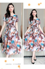 Summer women short sleeve dresses print vintage o-neck Beach Dress Sundress Vestidos dress