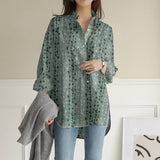 Oversize Blusa Fashion Floral Printed Shirt Vintage Lapel Collar Long Sleeve Blouse Casual Loose Pocket Tops Tunic