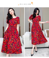 Summer women short sleeve dresses print vintage o-neck Beach Dress Sundress Vestidos dress