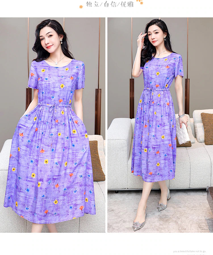 Summer women short sleeve dresses print vintage o-neck Beach Dress Sundress Vestidos dress