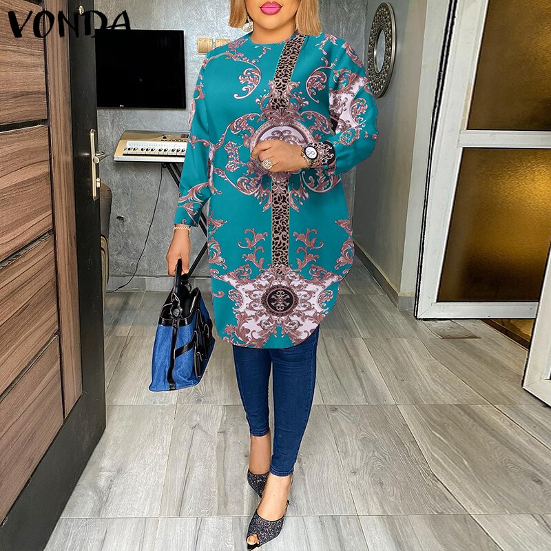 VONDA Fashion Party Tops 2023 Women Elegant Office Blouse Summer Printe Shirts  Beach Tops Casual Bohemian Oversize Tunic Baggy