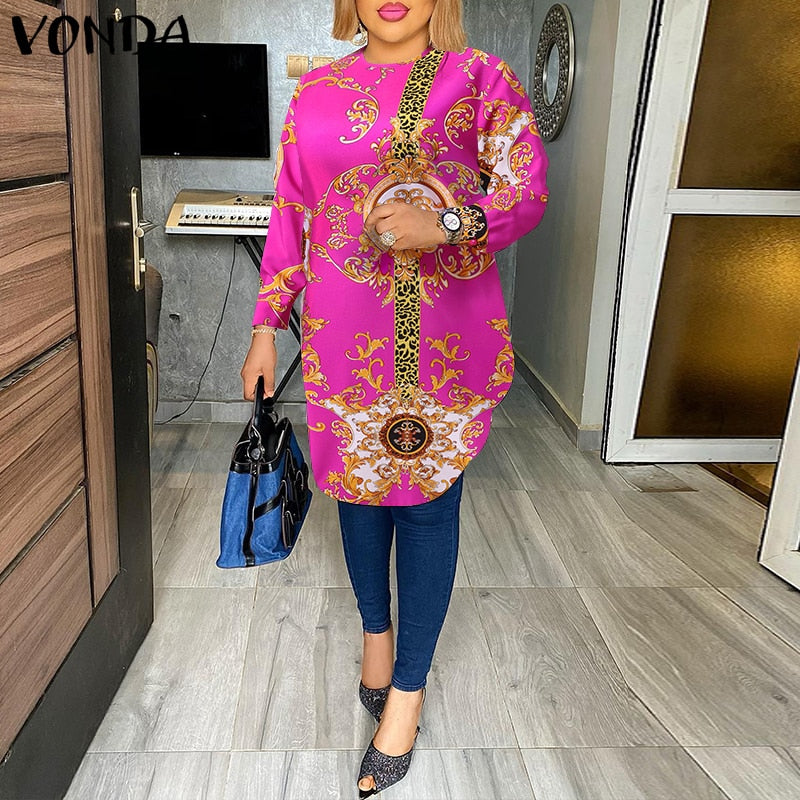 VONDA Fashion Party Tops 2023 Women Elegant Office Blouse Summer Printe Shirts  Beach Tops Casual Bohemian Oversize Tunic Baggy