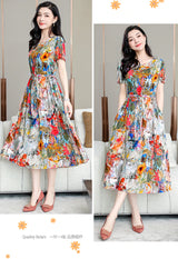 Summer women short sleeve dresses print vintage o-neck Beach Dress Sundress Vestidos dress