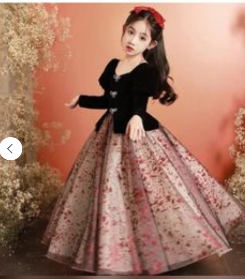 Girls Satin Mesh Tutu long Gown Children French Bubble Sleeve Princess Dress Christmas Prom Dress Birthday New Year Gift 3-15Y