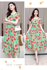 Summer women short sleeve dresses print vintage o-neck Beach Dress Sundress Vestidos dress