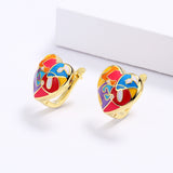 Korean Style Fashion Geometric Love Heart Gold-plated Epoxy Colored Letters Female Earrings