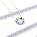 Silver Charm Original S925 Sterling Silver Colorful Wreath Necklace