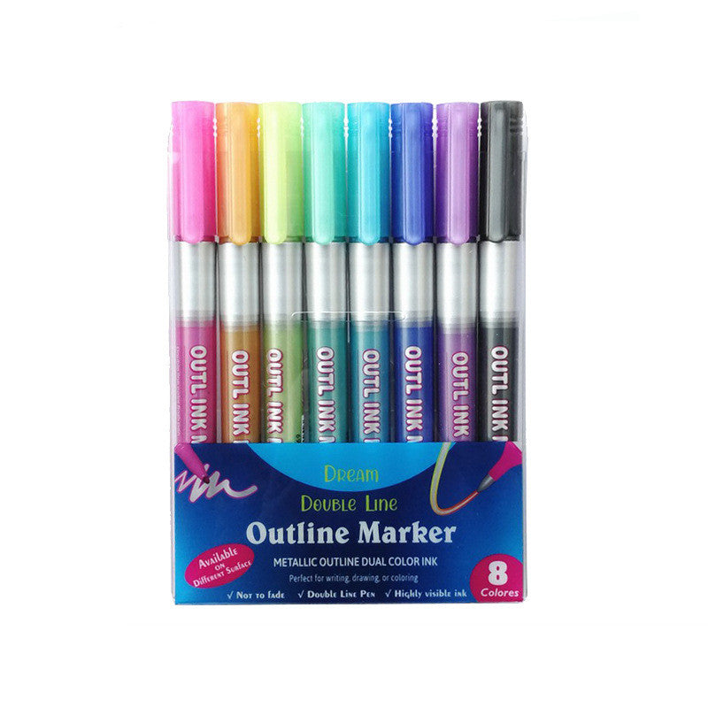 8-color Double Line Outline Pen Marker Metal Stroke