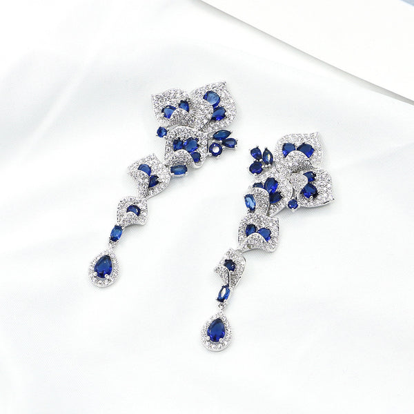 Vintage Sapphire Stud Earrings Female Blue Crystal Ear Jewelry