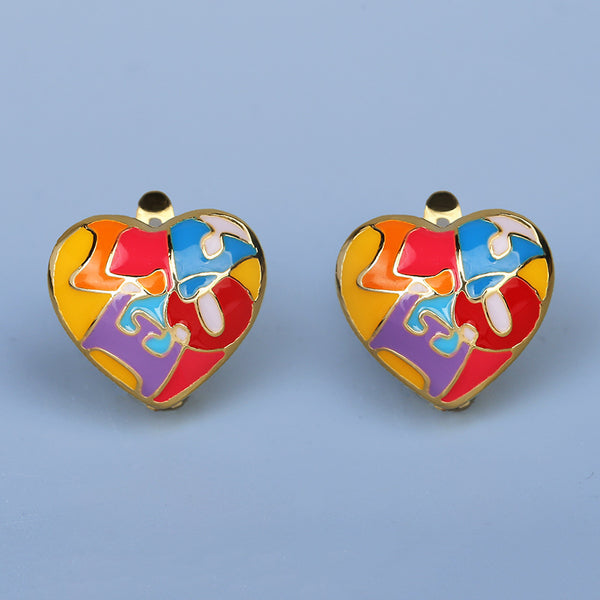 Korean Style Fashion Geometric Love Heart Gold-plated Epoxy Colored Letters Female Earrings