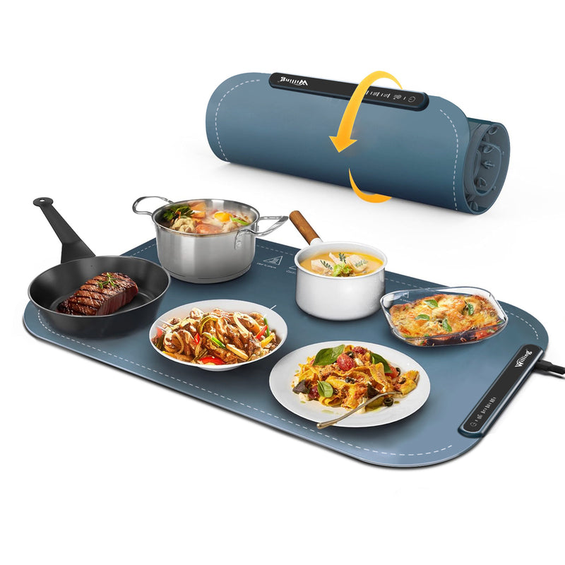 Willing 250W Food Warming Mat 3-Temperature Setting Home Food Warmer Portable Warming Trays For Stainless Steel Ceramic, Glass Enamelware - Navy Blue