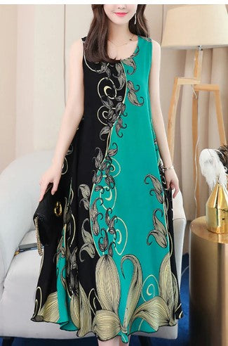 New Fashion Casual 2023  Long Style Loose O-Neck Women Clothes Print, Women Clothing Dresses  For Summer