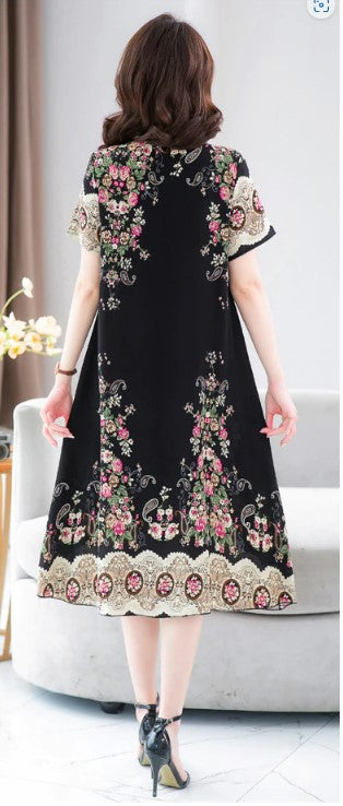 New Fashion 2023 Summer Dress For Long Vintage Loose Women Elegant Short Sleeve Casual O-neck Dresses Print Woman Clothing