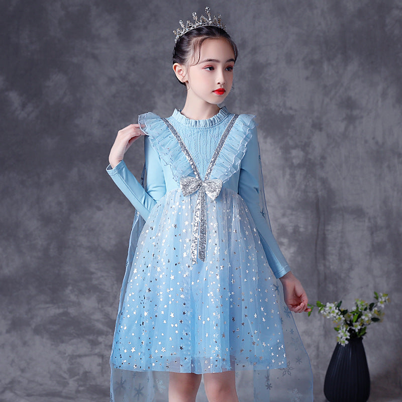 Long Sleeve Mesh Dress Girls Performance Gown