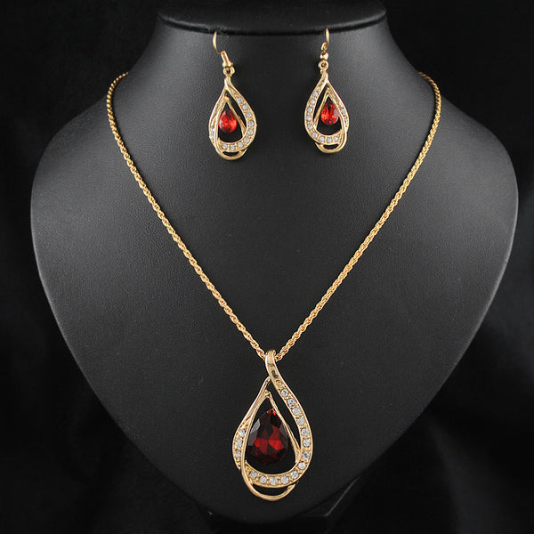 Double Drop Crystal Set Necklace Earrings