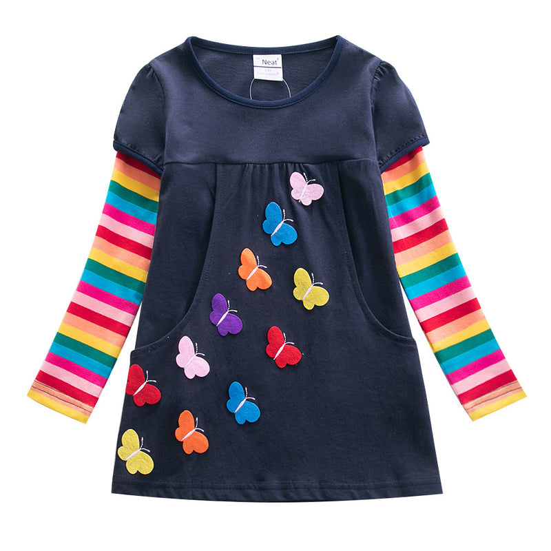 Girls' Butterfly Embroidered Long Sleeve Dress