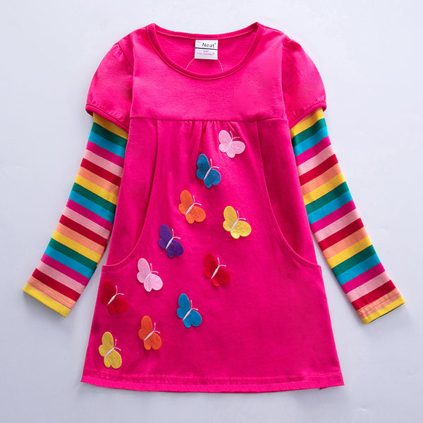 Girls' Butterfly Embroidered Long Sleeve Dress