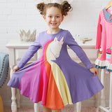 Long Sleeve Rainbow Cartoon Animal Embroidery Dress