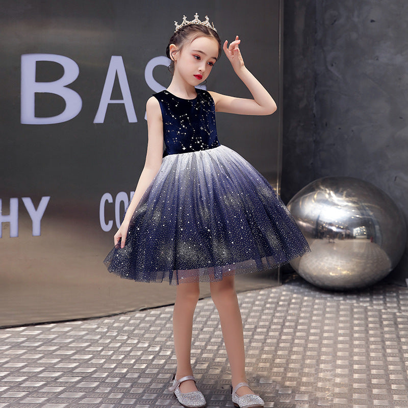 Girls summer starry sky yarn dress