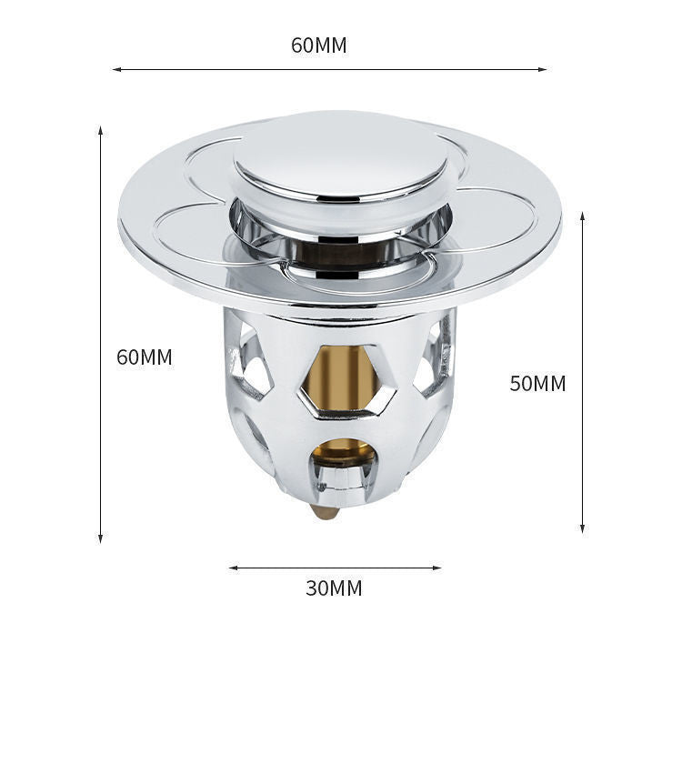 Washbasin Electroplating Drainer Bouncing Core Universal Head Leak-Proof Plug Pool Basin Copper Core Push Type Leaking Plug
