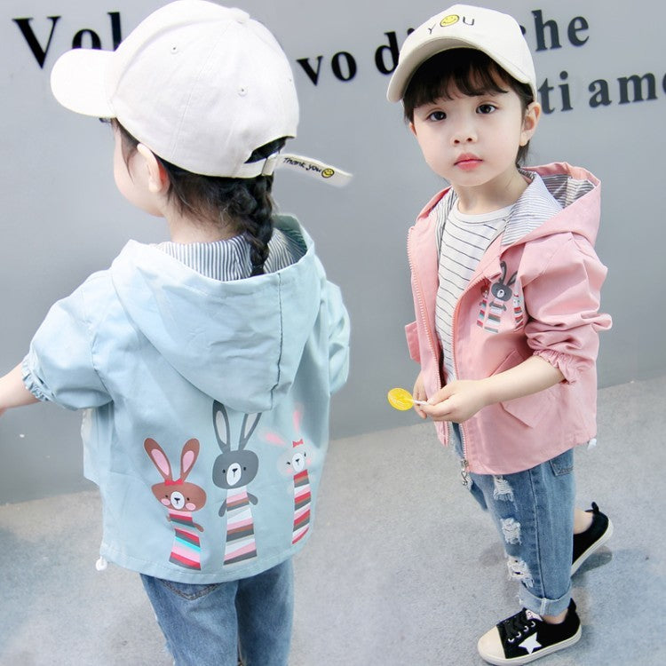 Children's clothing 3-9 years old girls jacket children spring and autumn cute baby jacket Cartoon printed rabbit windbreaker