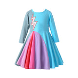 Long Sleeve Rainbow Cartoon Animal Embroidery Dress