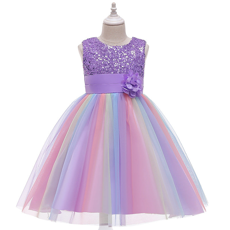 Girls Colourful Sequins Puffy Dress