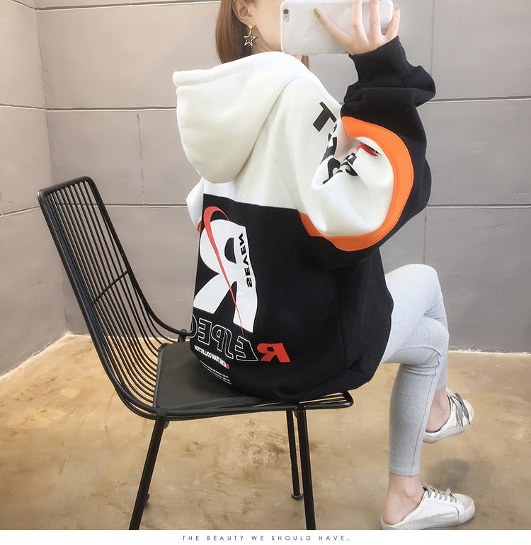 Hooded Coat Girl Loose Thick Lazy Style Sweatshirt