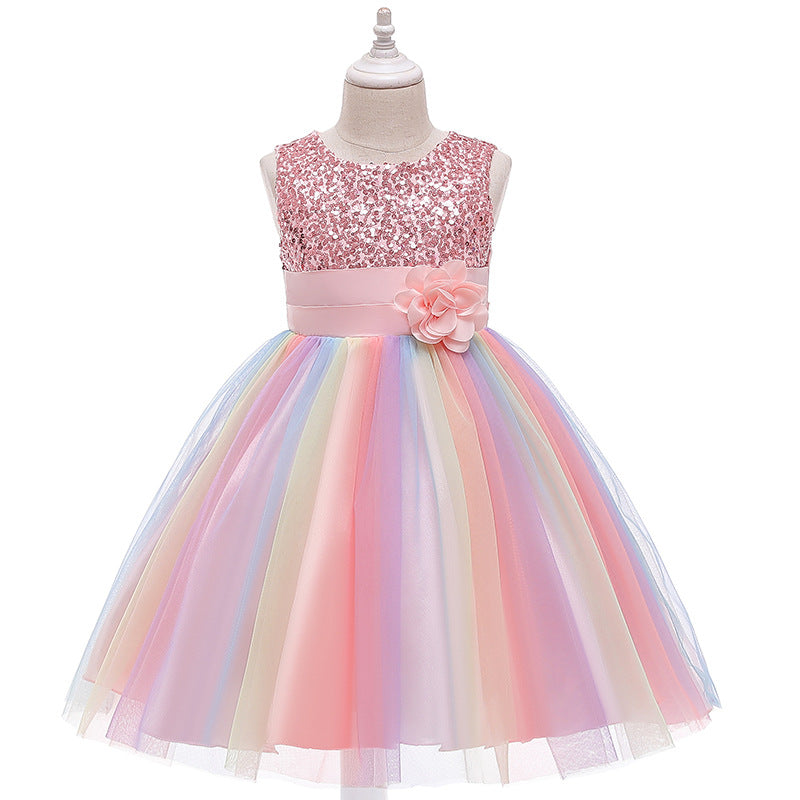 Girls Colourful Sequins Puffy Dress