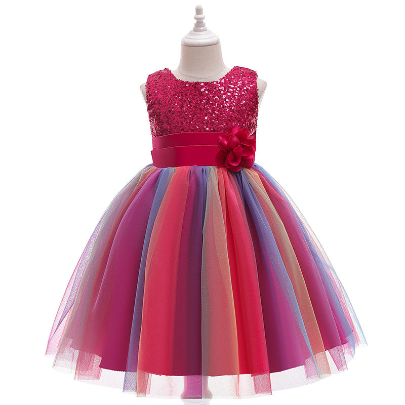 Girls Colourful Sequins Puffy Dress