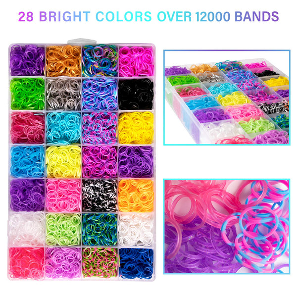 12,000+ Rubber Bands Bracelet Kits, Colorful Loom Bands with Storage Container for Bracelet Making Kit DIY Band Set for Kid Girls Birthday Gift (28 Colors)