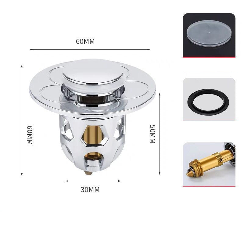 Washbasin Electroplating Drainer Bouncing Core Universal Head Leak-Proof Plug Pool Basin Copper Core Push Type Leaking Plug