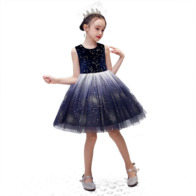 Girls summer starry sky yarn dress