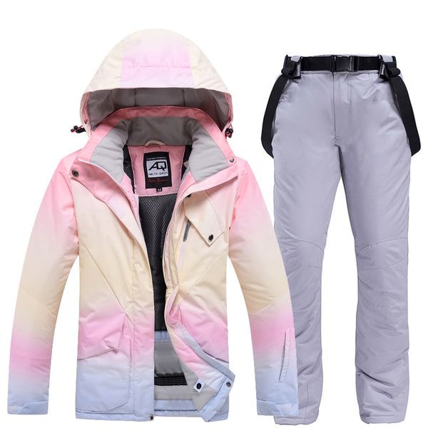 2023 New Fashion Color Matching Ski Suit Women Windproof Waterproof Snowboard Jacket and Pants Suit Female Snowsuit Costumes