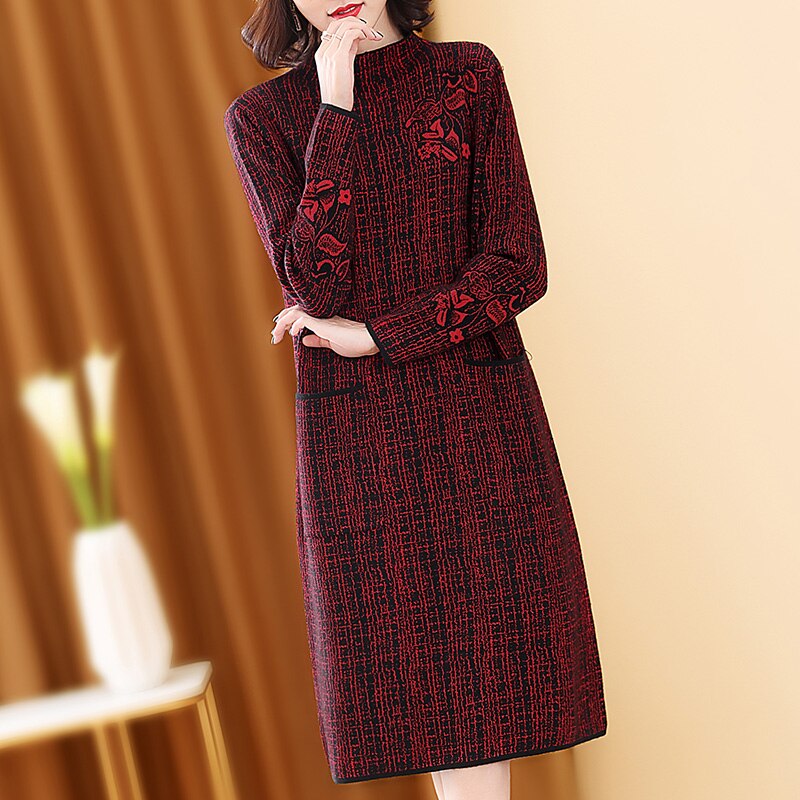 Autumn Winter Vintage Striped Knitting Pullovers 2023 Women Elegant Bodycon Sweaters Casual 3XL Wool Sweater Dresses