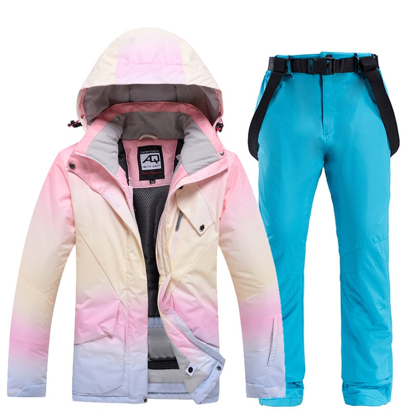 2023 New Fashion Color Matching Ski Suit Women Windproof Waterproof Snowboard Jacket and Pants Suit Female Snowsuit Costumes